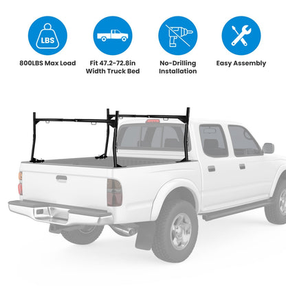 1Pair Extendable Truck Ladder Rack Non-Drilling Pick-up Truck Bed Utility Rack Adjustable Steel Truck Rack with 800LBS Capacity for 47.2-72.8in Wide T