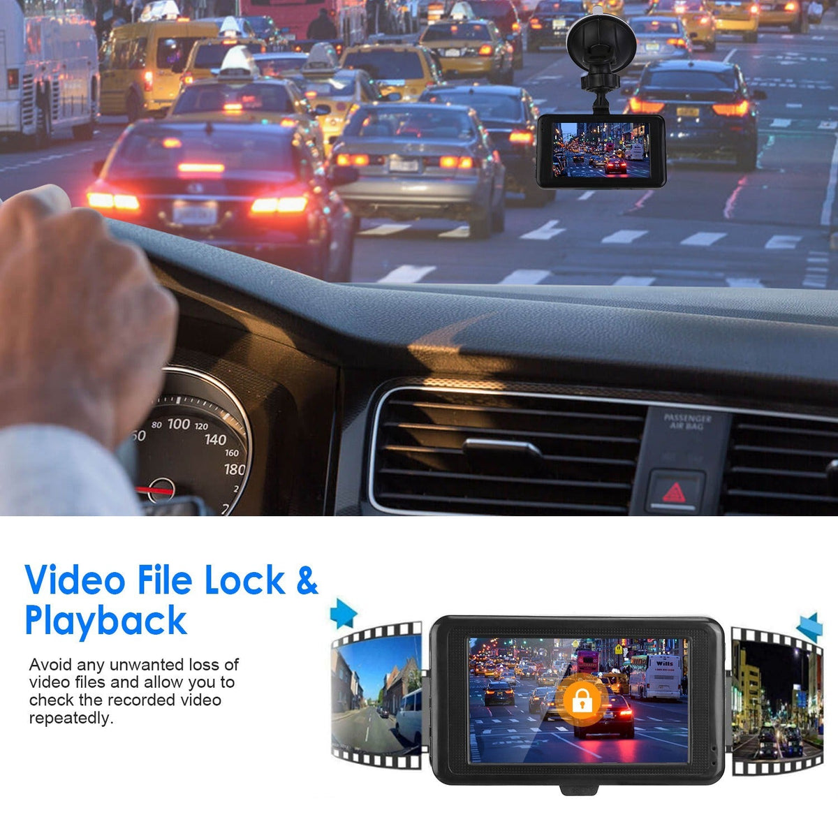 1080P Car DVR 3in Camera Dash Cam Camcorder Camera Recorder with 100¡ Angle Loop Recording Motion Detection