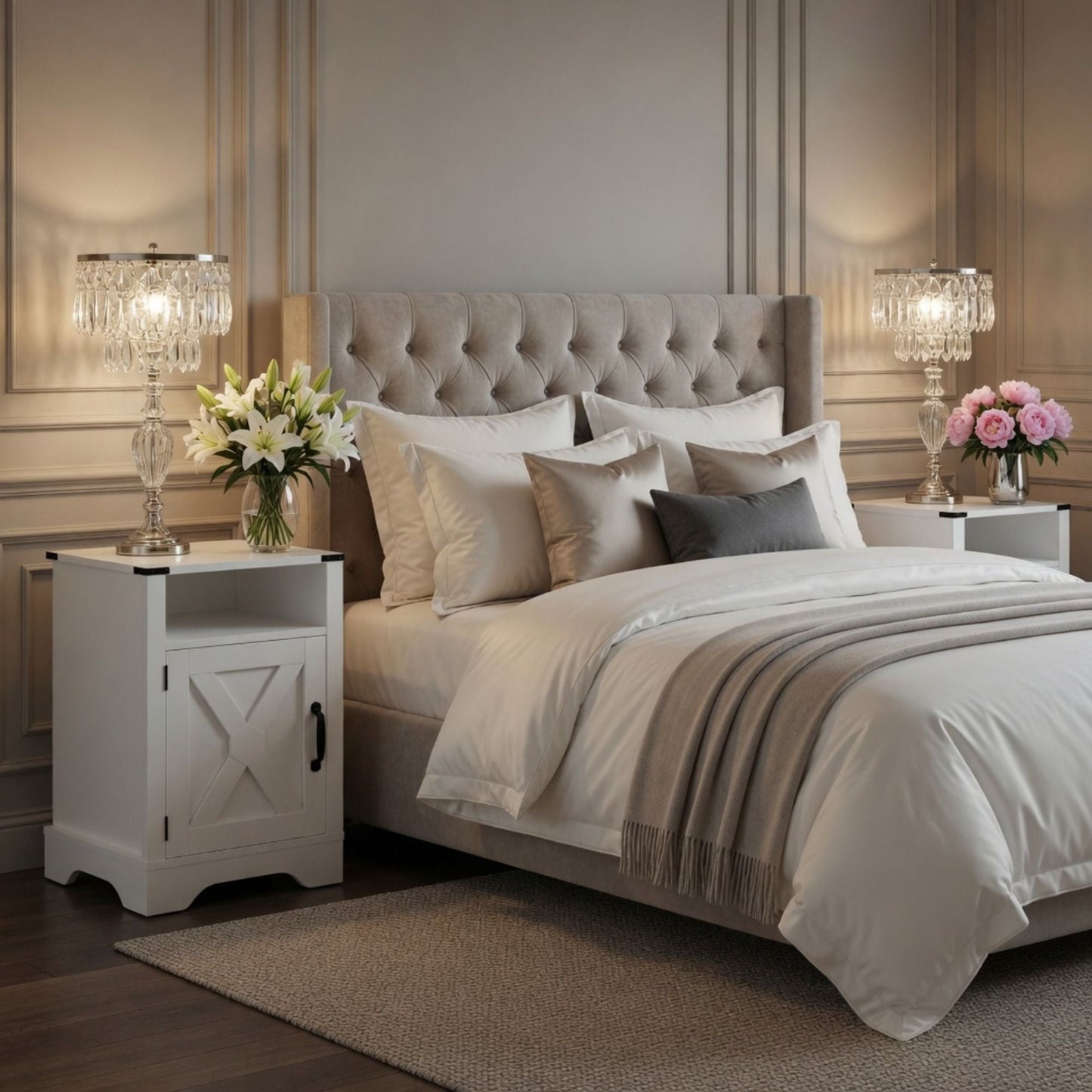 Farmhouse Nightstand, Charging Station & Storage