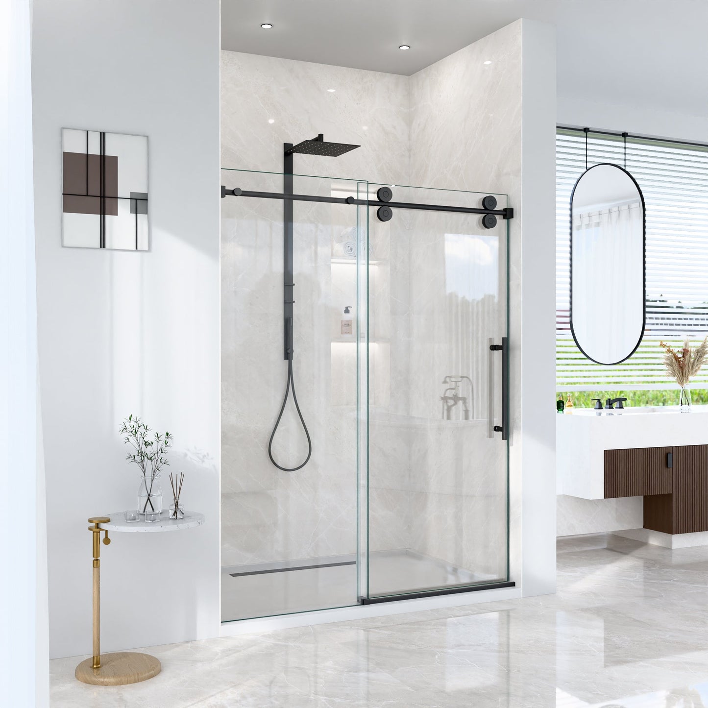 56-60"W x 72"H Frameless Single Sliding Shower Door