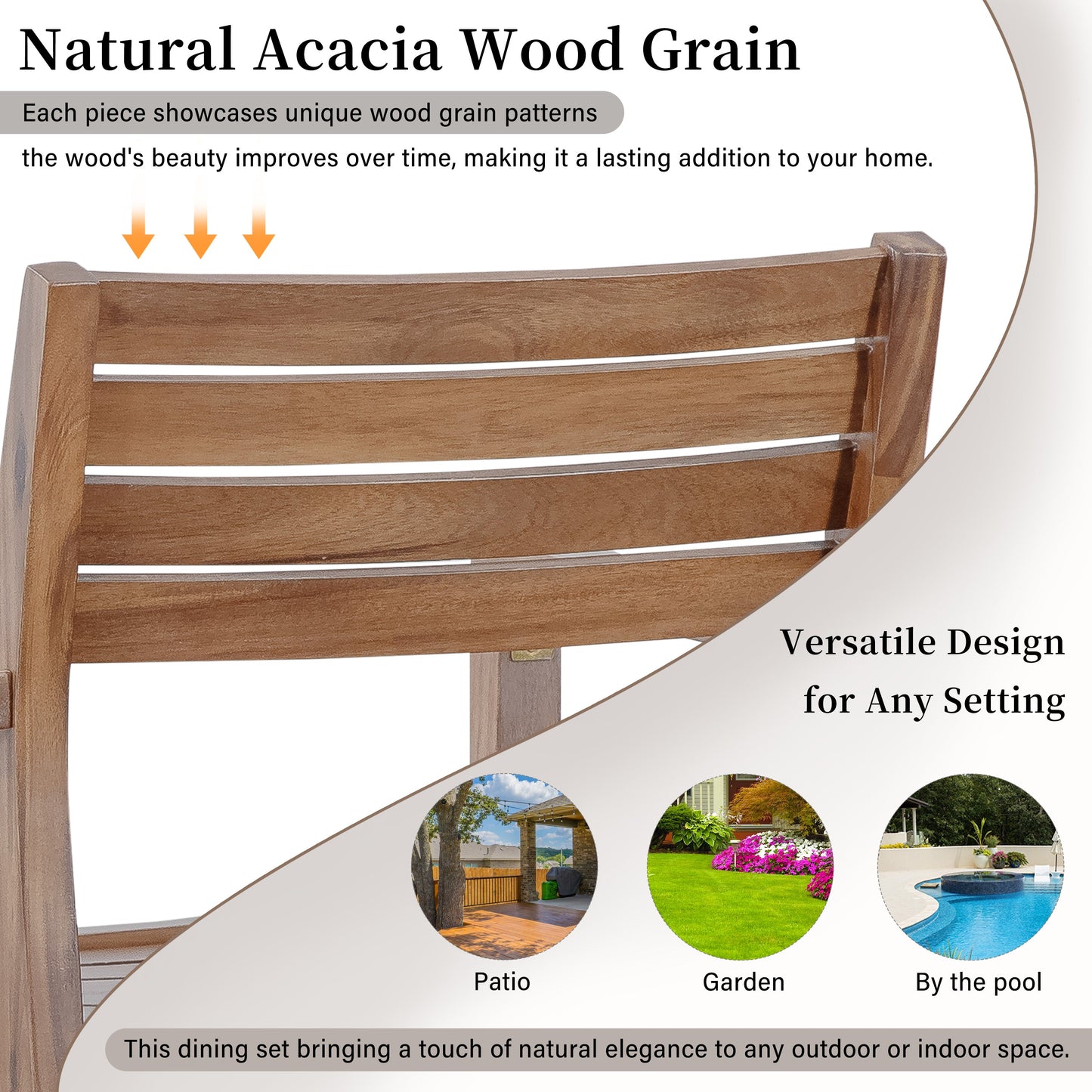 U_STYLE 5-Piece Outdoor Dining Set with Acacia Wood Chairs