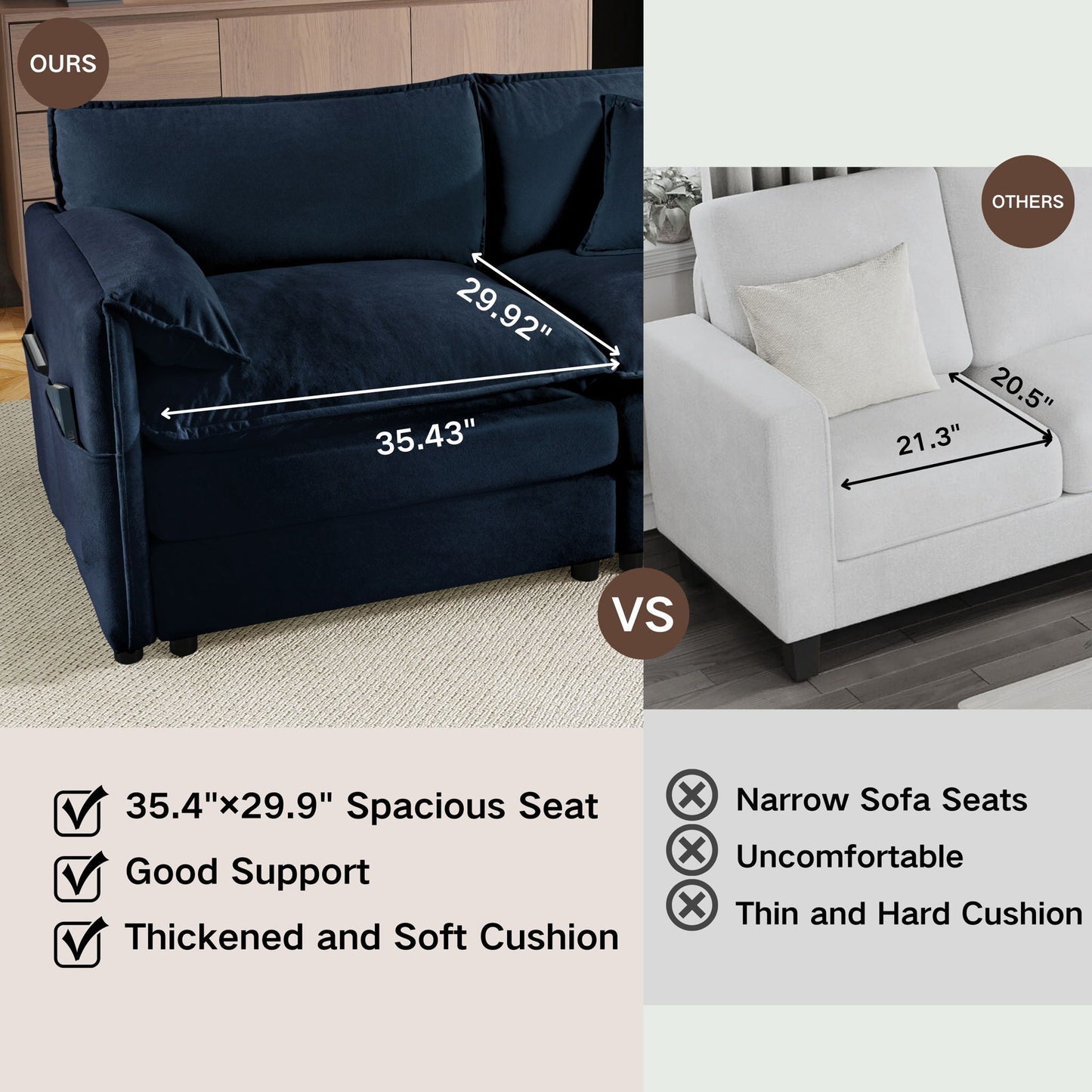 Modern Oversized Accent Chair, Comfy Single Sofa With Large Seat (Set of 2)