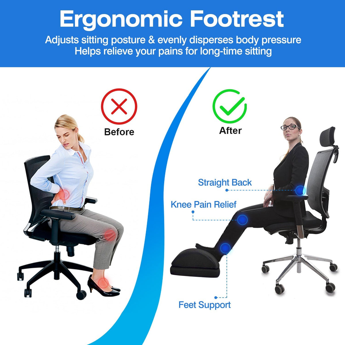 Under Desk Office Footrest Memory Foam Ergonomic Footrest Washable Foot Rest with 2 Adjustable Heights for Home Office