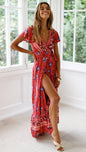 Women's Viscose Bohemian Printed Dress Vacation Beach Maxi Dress Casual