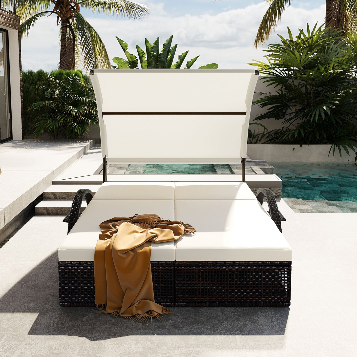 U_STYLE Outdoor Steel Frame Sun Lounger with Adjustable Backrest