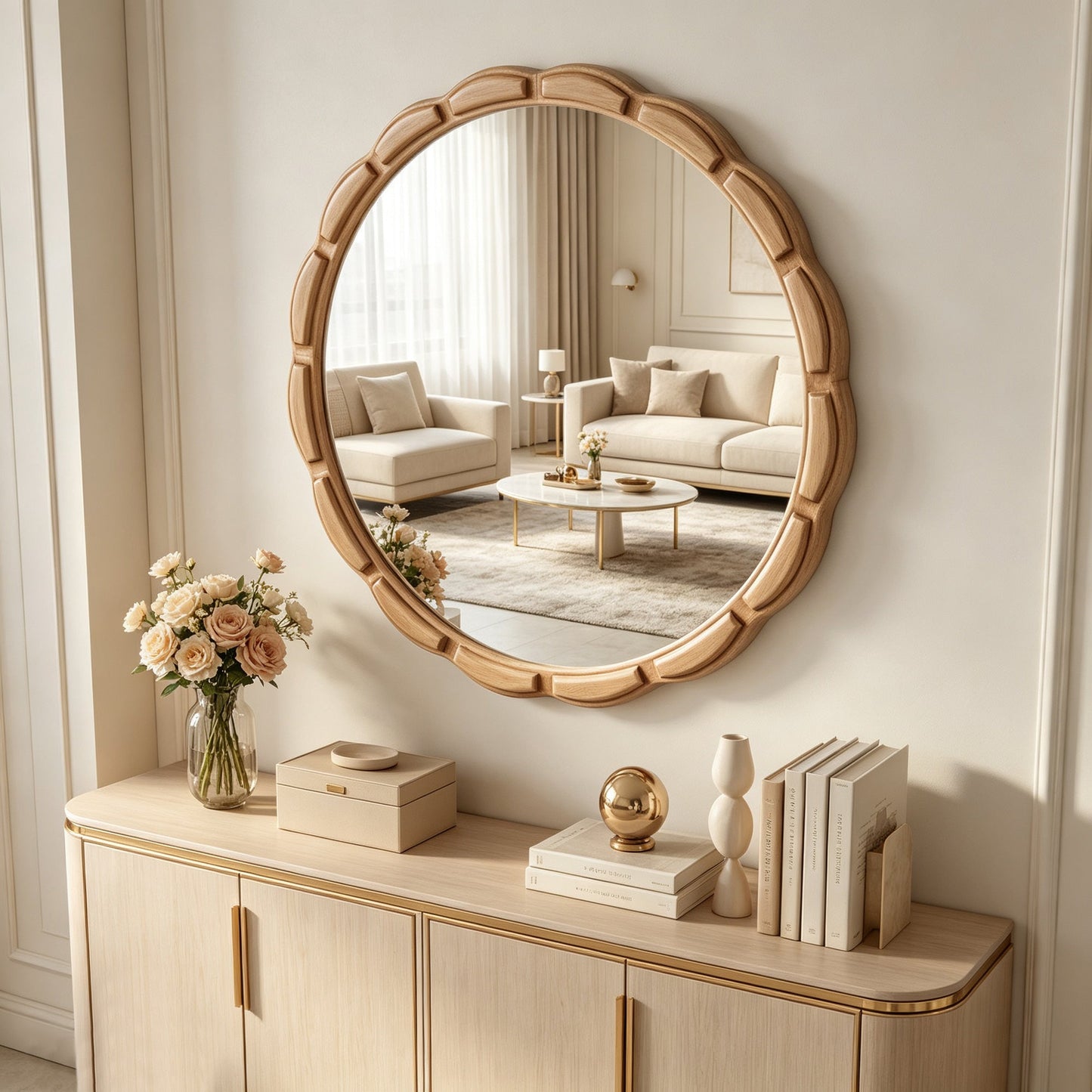 Round Solid Wood Wall Mirror - 31.5" Rustic Farmhouse