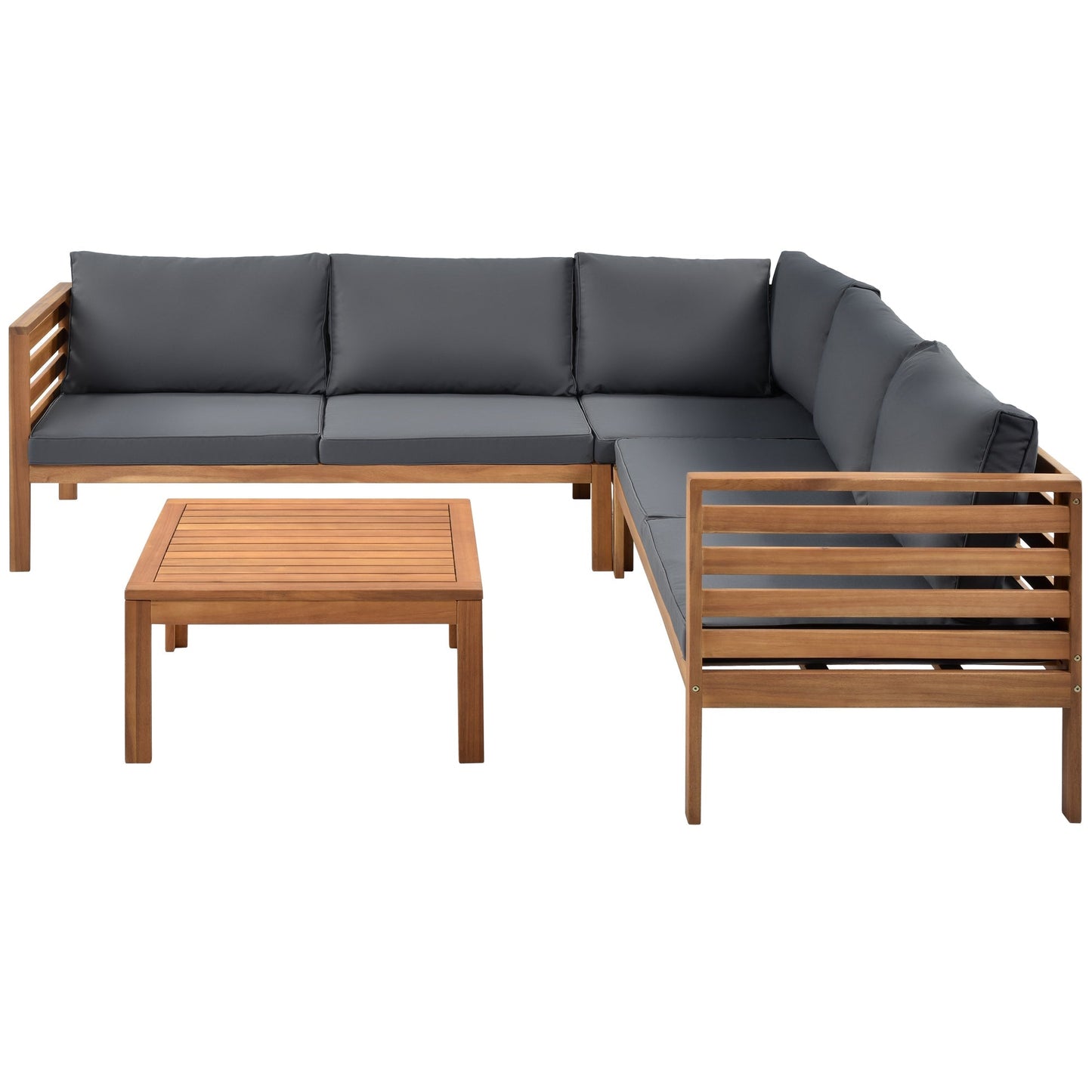 Wood Structure Outdoor Sofa Set with Gray Cushions
