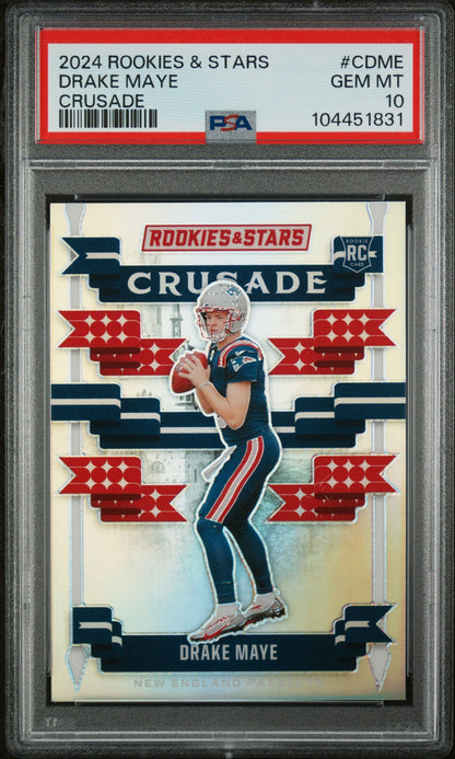Graded 2024 Panini Rookies & Stars Drake Maye #CDME Crusade Rookie RC Football Card PSA 10 Gem Mint