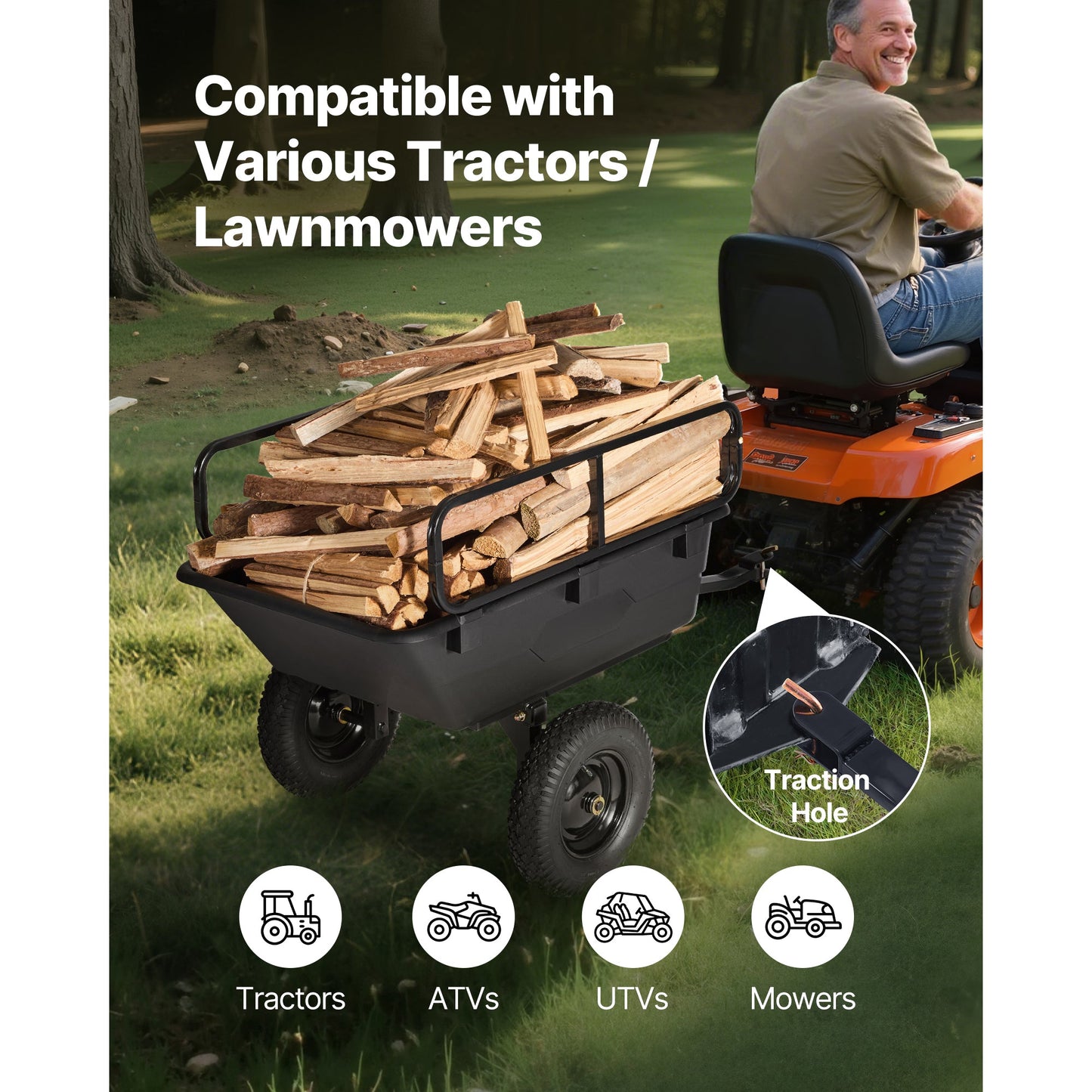 Dump Trailer 500 lbs 10 Cu. Ft Tow Behind Plastic Garden ATV Trailer Cart