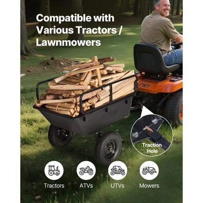 Dump Trailer 500 lbs 10 Cu. Ft Tow Behind Plastic Garden ATV Trailer Cart