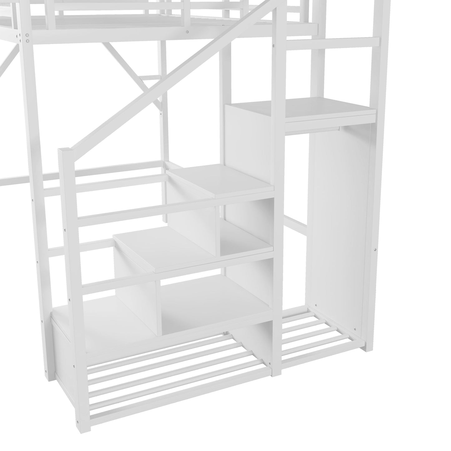 Full Size Loft Bed with Stairs and Storage Shelves