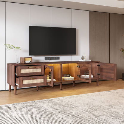 TV Stand With 3 Cabinets & 2 Drawers, LED Light Media Console For TVs Up To 80" - Dark Brown