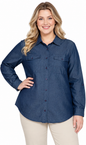 Women's Long Sleeve Button Down Denim Shirt with Front Pocket