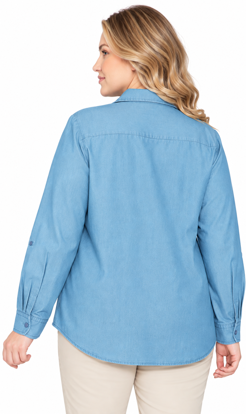 Women's Long Sleeve Button Down Denim Shirt with Front Pocket