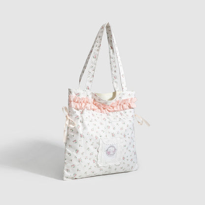 Spring shoulder floral draw with hobo bag, girls cloth bag cute small cloth bag, drawstring shoulder tote bag for women