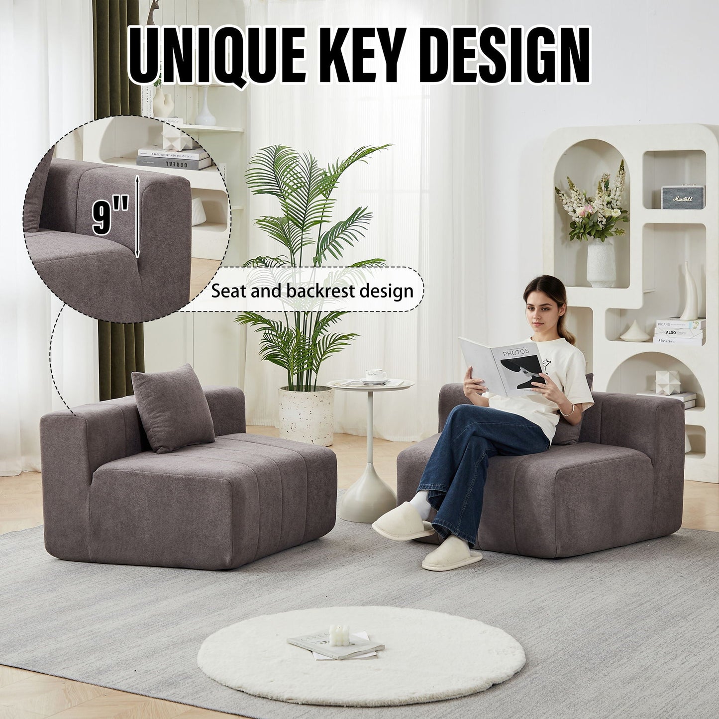 Curved Sectional Sofa With 2 Pillows For Living Room - Gray