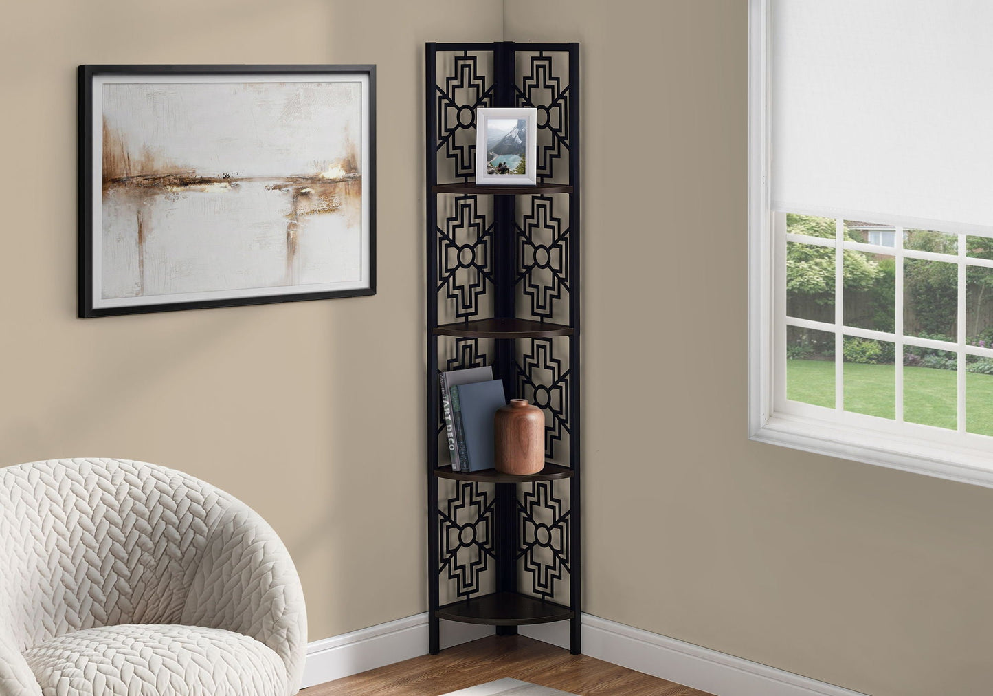 4 Tier Corner Bookshelf Bookcase for Office, Transitional Style