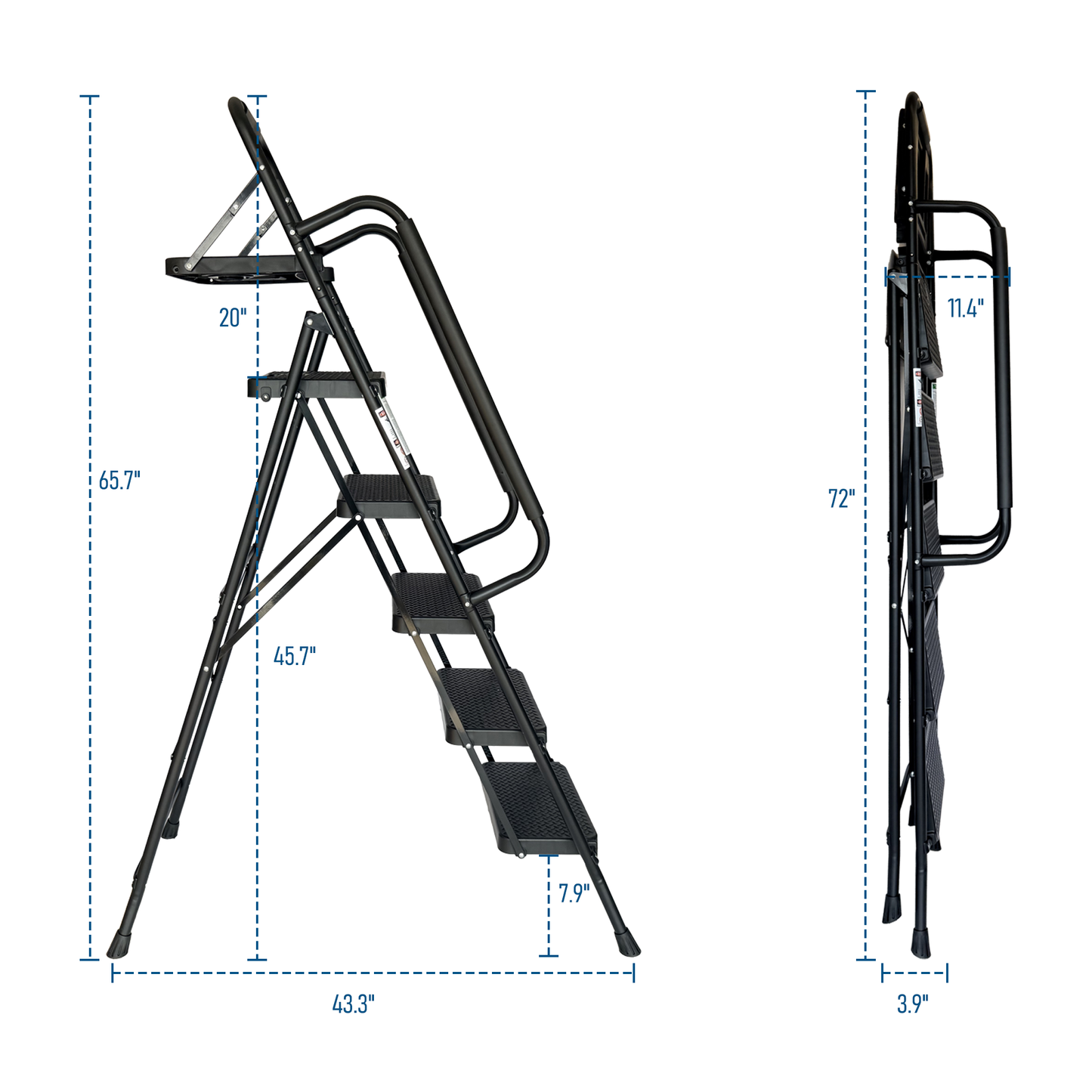 Folding Step Ladder with Wide Anti-Slip Pedal