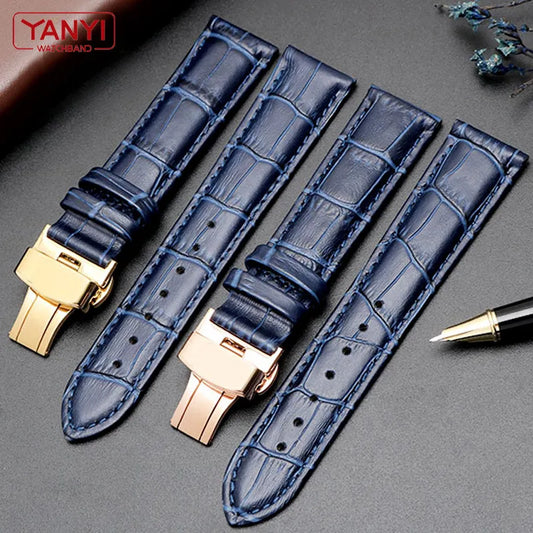Genuine leather bracelet dark blue color watch strap Butterfly Clasp watchband sized in 16mm 18mm 20mm 21 22mm 23mm watch band