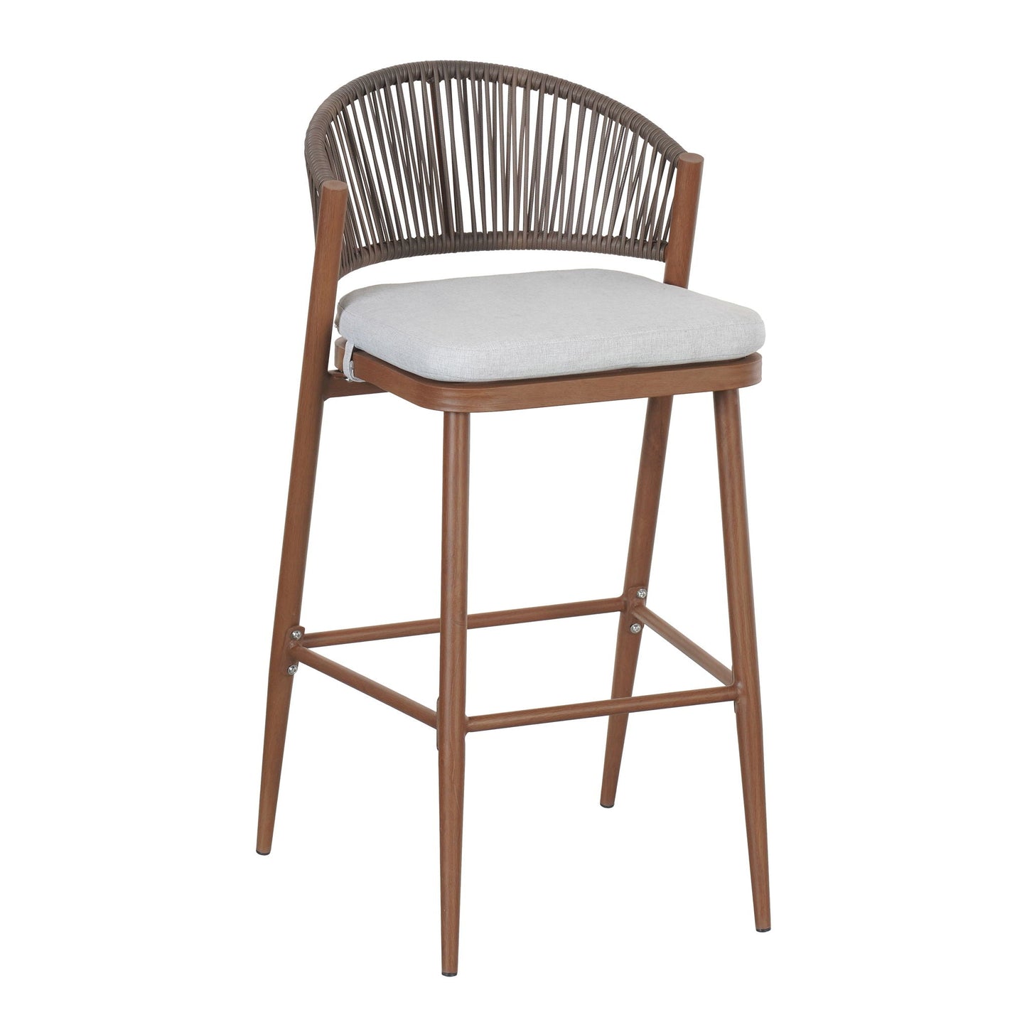Outdoor Bar Height Metal Frame Counter Stools with Scallop-Shaped Backrest & Water-Resistant Cushions
