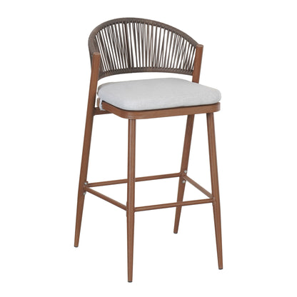 Outdoor Bar Height Metal Frame Counter Stools with Scallop-Shaped Backrest & Water-Resistant Cushions