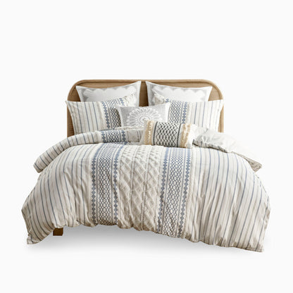 Full/Queen Cotton Printed Duvet Cover Set with Chenille