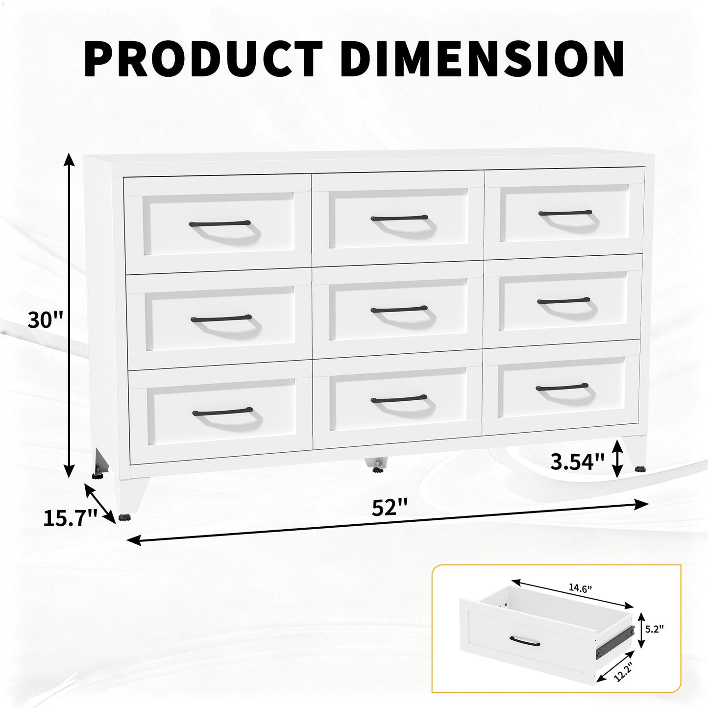 9 Drawer White Metal Dresser with Quiet-Glide Rails