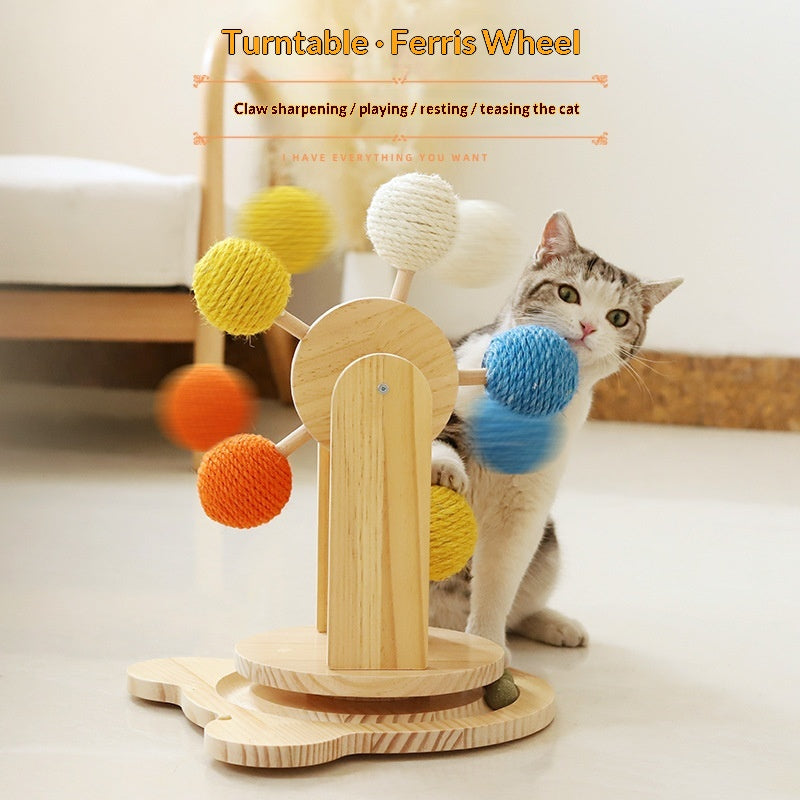Cat Scratching Board, Solid Wood Cat Turntable Toy, Hemp Rope Claw Sharpening Ball, Cat Self-Entertainment Toy, Cross-Border Pet Supplies