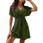 Women's clothing, summer beach sunscreen skirt casual V-neck pleated dress women