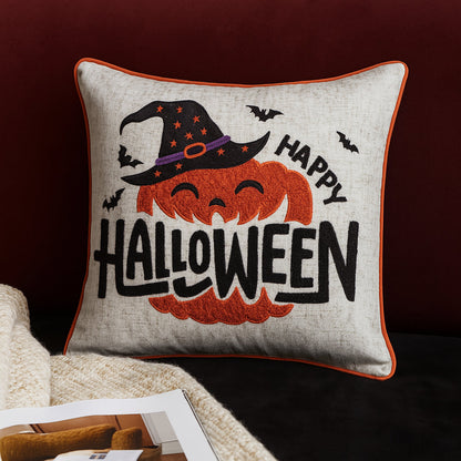 Embroidered Halloween Pumpkin Accent Pillow
