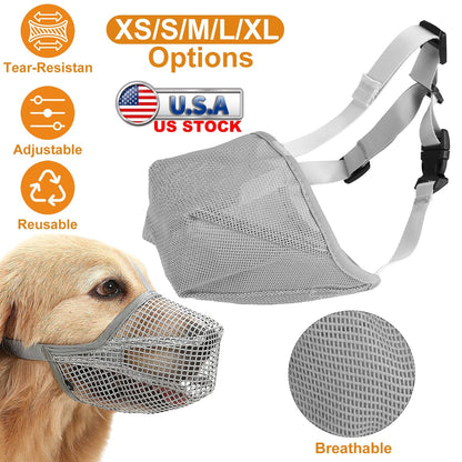 Pet Muzzle Mask Soft Mesh Muzzle Adjustable Dog Mouth Cover with Breathable Mesh Adjustable Neck Forehead Strap for Anti Biting Barking Chewing