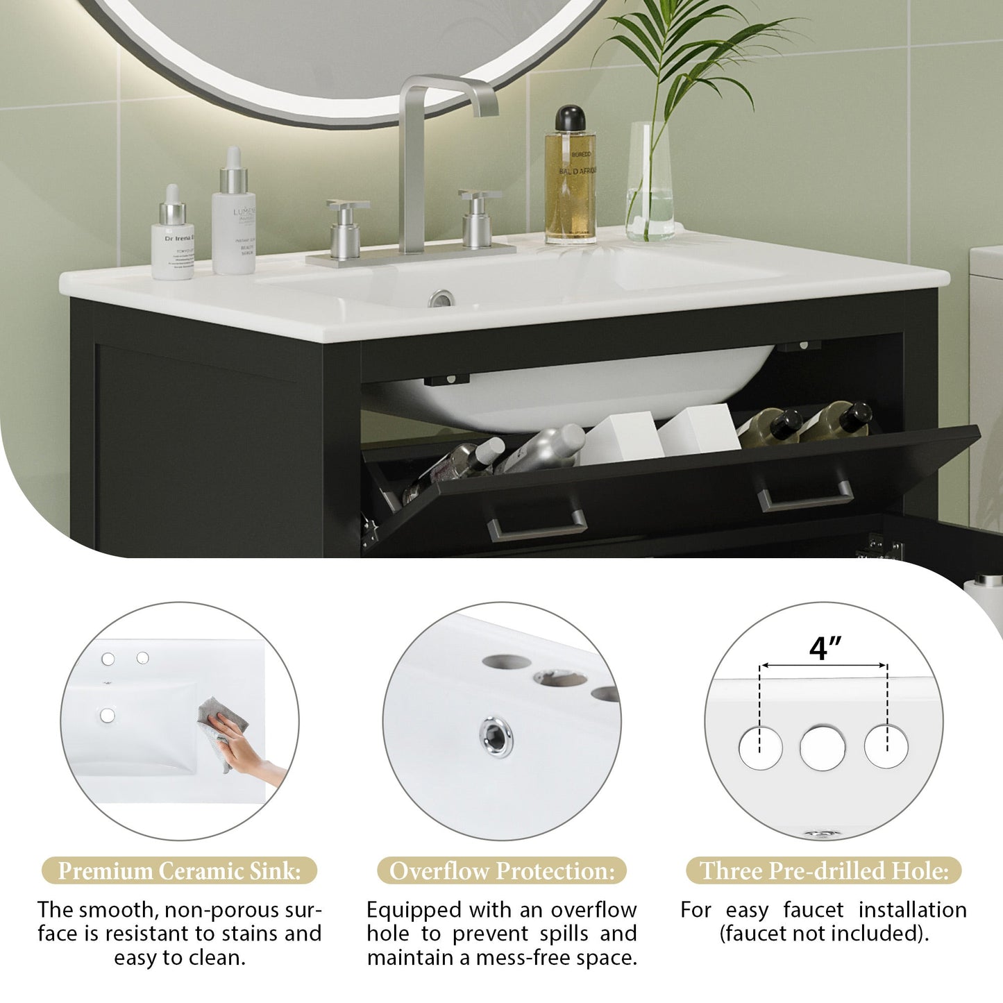 60" Modern Black Bathroom Vanity Set