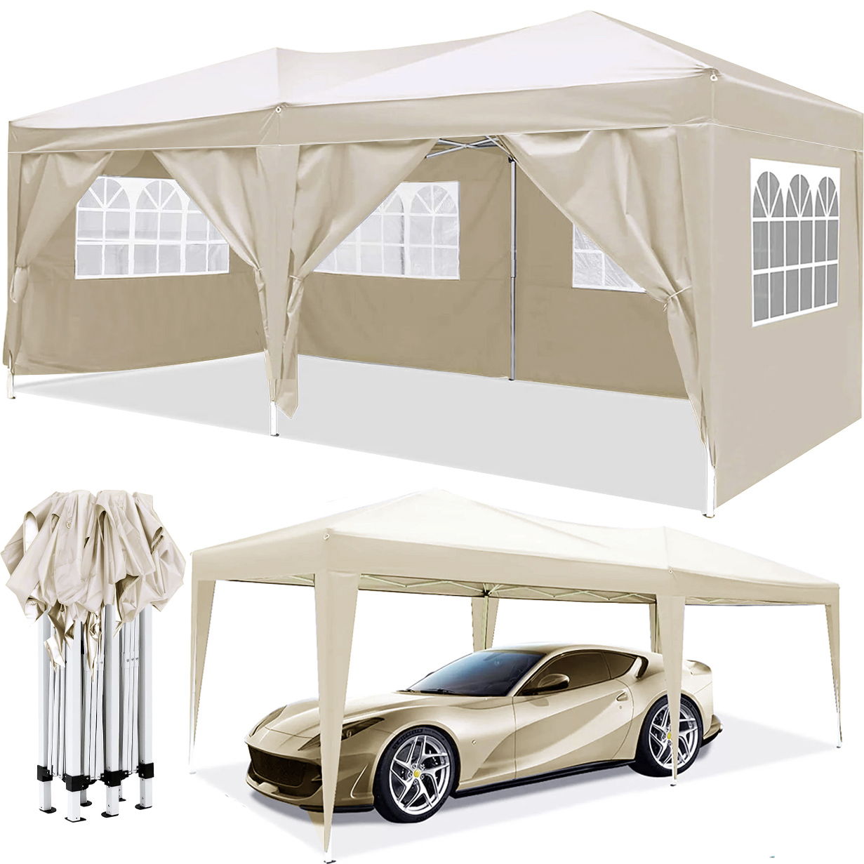10'x20' EZ Pop Up Canopy Outdoor Portable Party Folding Tent with 6 Removable Sidewalls
