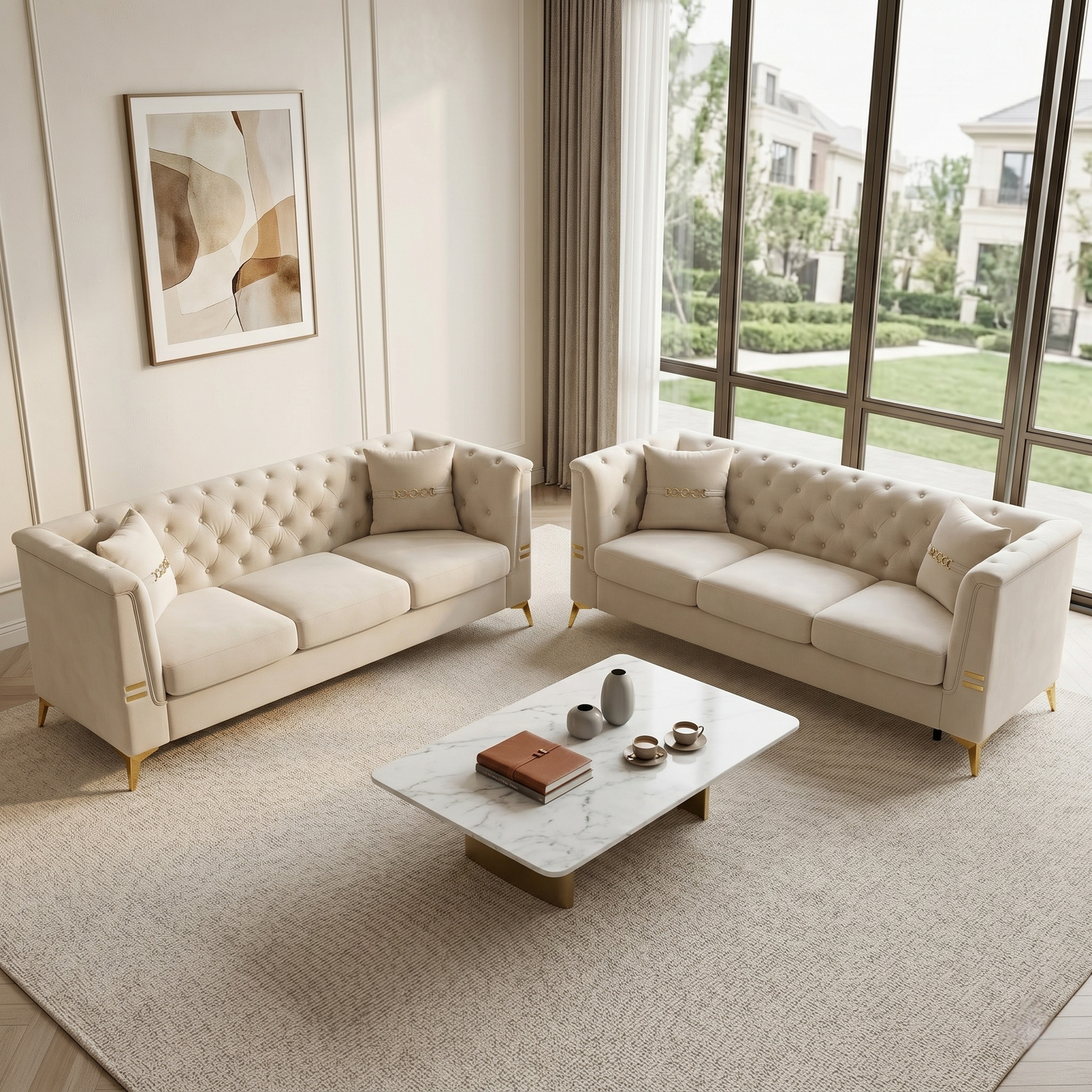 FX-P83-2PC Modern Velvet Upholstered Sofa Set of 2