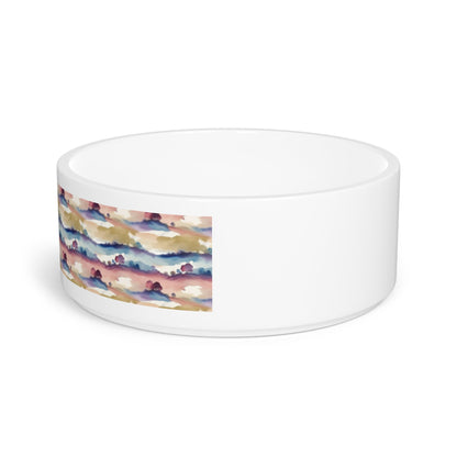 Watercolor Horizon Stripes in Dusk and Seafoam - Pet Bowl