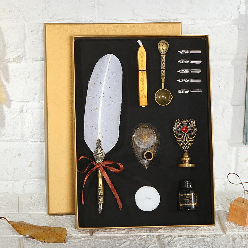 European Retro Creative Feather Dip Pen Gift Box Set
