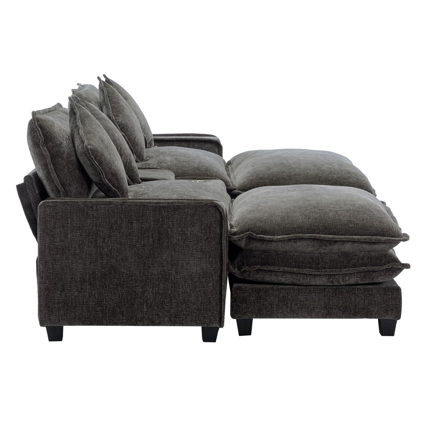 Modern Sectional Sofa With Removable Ottomans, USB Ports