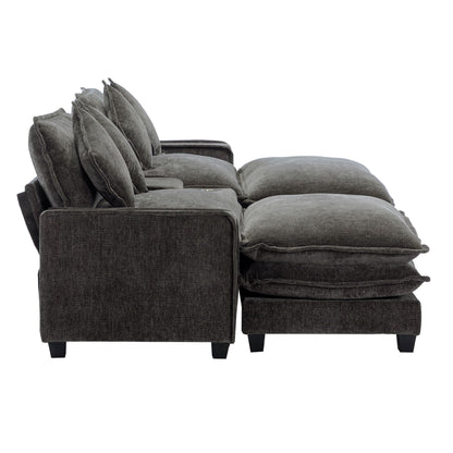 Modern Sectional Sofa With Removable Ottomans, USB Ports