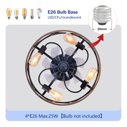19-Inch 7-Blade Caged Flush Mount Ceiling Fan with Remote Control