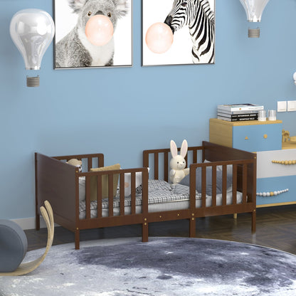 2-in-1 Convertible Kids Wooden Bedroom Furniture with Guardrails-Brown