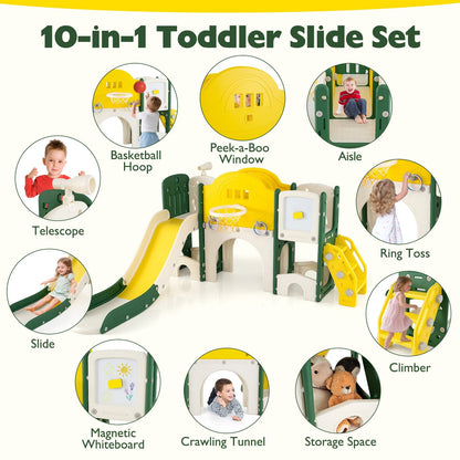 10 in 1 Toddler Slide Set Kids Slide and Climber Playset Indoor Playground