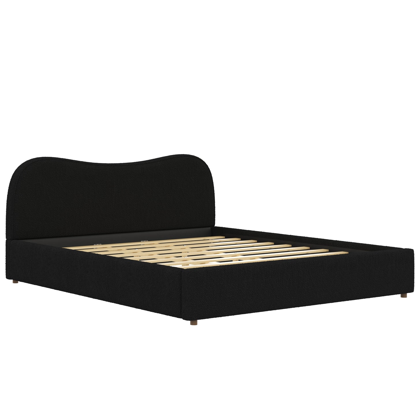 King Size Upholstered Platform Bed with Wooden Slats