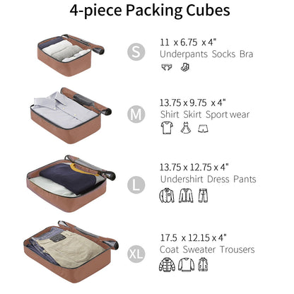 4 Piece Luggage Suitcase Set, Hard Shell Lightweight Expandable Travel Luggage With 4 Packing Cubes