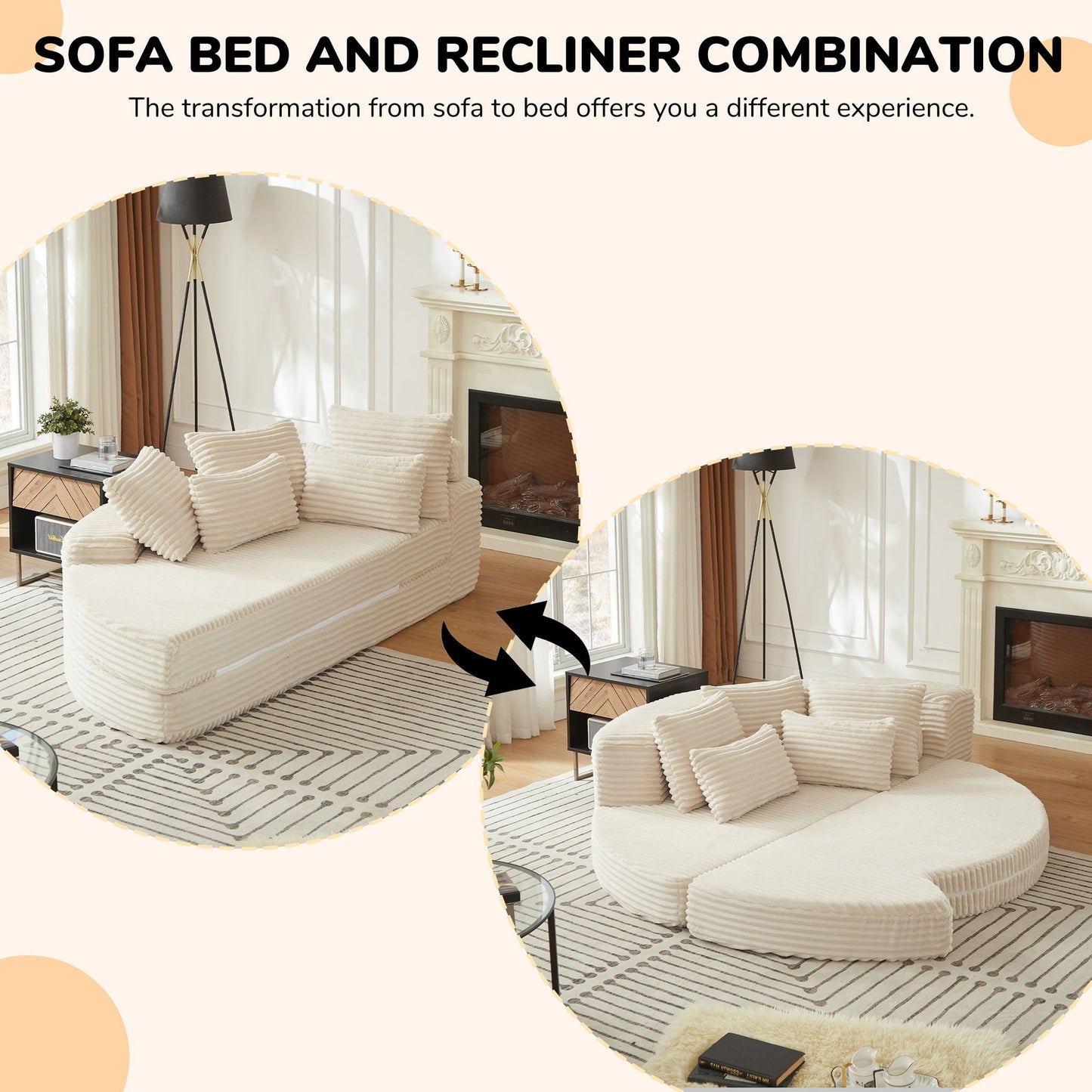 Semi Circular 2 In 1 Sofa Bed With Neck Pillow And Throw Pillows