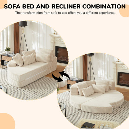 Semi Circular 2 In 1 Sofa Bed With Neck Pillow And Throw Pillows