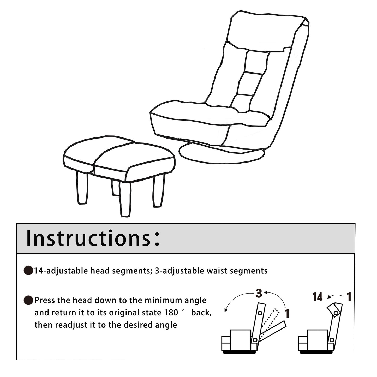 Adjustable Japanese Reclining Floor Chair Sofa With Metal Frame For Living Room