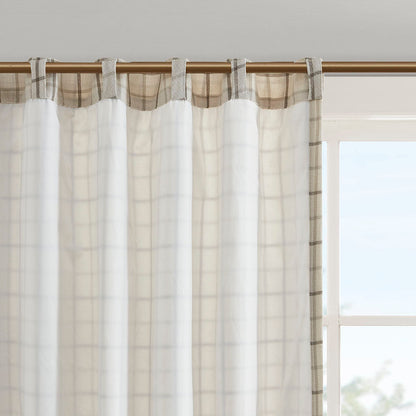 Plaid Rod Pocket and Back Tab Curtain Panel with Fleece Lining Natural 50x95