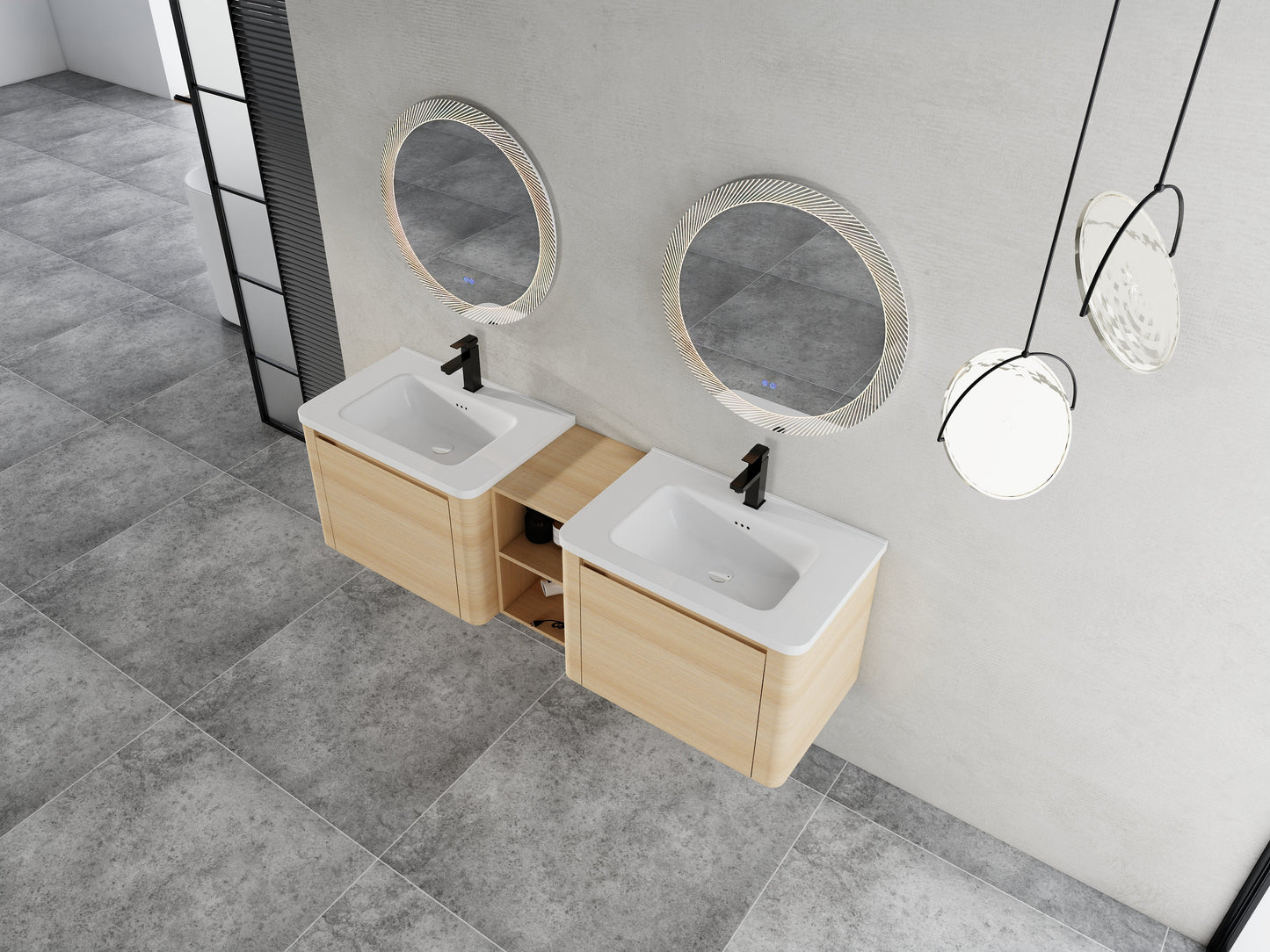 68'' Wall-Mounted Bathroom Vanity with Storage Shelves