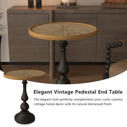 Round End Table With Pedestal Base - Natural Wood