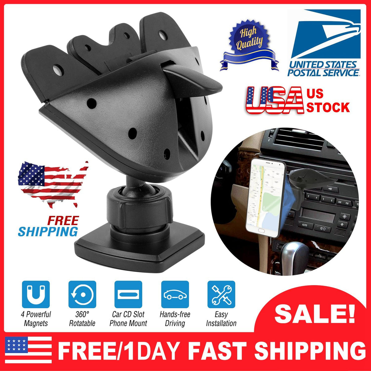 Car Phone Holder CD Slot Phone Mount Stand 360¡ Rotatable Magnetic Smartphone GPS Hands-free Driving Holder For iPhone XS/XS Max/Samsung Galaxy S11/S1
